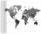 Canvas Wereldkaart - 120x80 - Wanddecoratie Wereldkaart - Kleuren - Topografie - Kinderen - Jongens - Meisjes