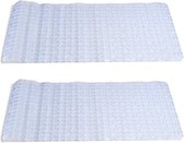 2x stuks badmatten/douchematten transparant vierkant patroon 69 x 39 cm - Anti-slip mat voor in de douchecabine