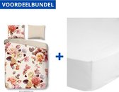 Luxe Zachte Dekbedovertrek Tweepersoons - 200x200/220cm - Inclusief 2 Kussenslopen - 100% Versterkt Katoen - Off White - Bohemian + Zachte Katoenen Hoeslaken -140x200cm - Wit