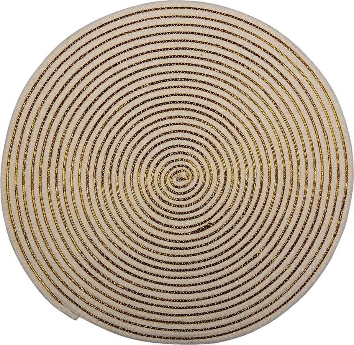Clayre & Eef Placemat Riet Ø 51x1 cm Wit Geel Jute Rond Cirkel Tafelmat