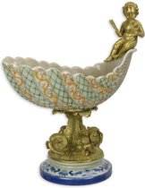 Fruitschaal barok - Porseleinen fruitschaal met bronzen standaard - Brons, Klassiek - 40,5 cm hoog