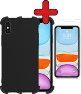 Hoes voor iPhone Xs Hoesje Siliconen Case Shock Proof Met Screenprotector - Hoes voor iPhone Xs Hoes Back Cover Hoesje Met Screenprotector - Zwart