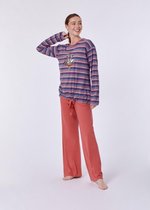 Woody pyjama meisjes/dames - multicolor gestreept - wasbeer - 212-1-BSL-S/904 - maat L