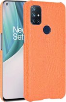 OnePlus Nord N10 5G Hoesje - Mobigear - Croco Serie - Hard Kunststof Backcover - Oranje - Hoesje Geschikt Voor OnePlus Nord N10 5G