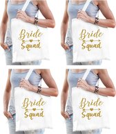 4x Vrijgezellenfeest Bride Squad tasje wit goud/ goodiebag dames - Accessoires vrijgezellen party vrouw