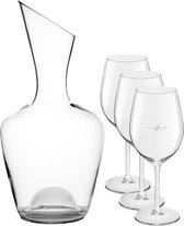 Glazen wijn karaf/decanteer kan 1,5 liter met 6 rode wijn glazen 530 ml - Schenkkannen/karaffen van glas