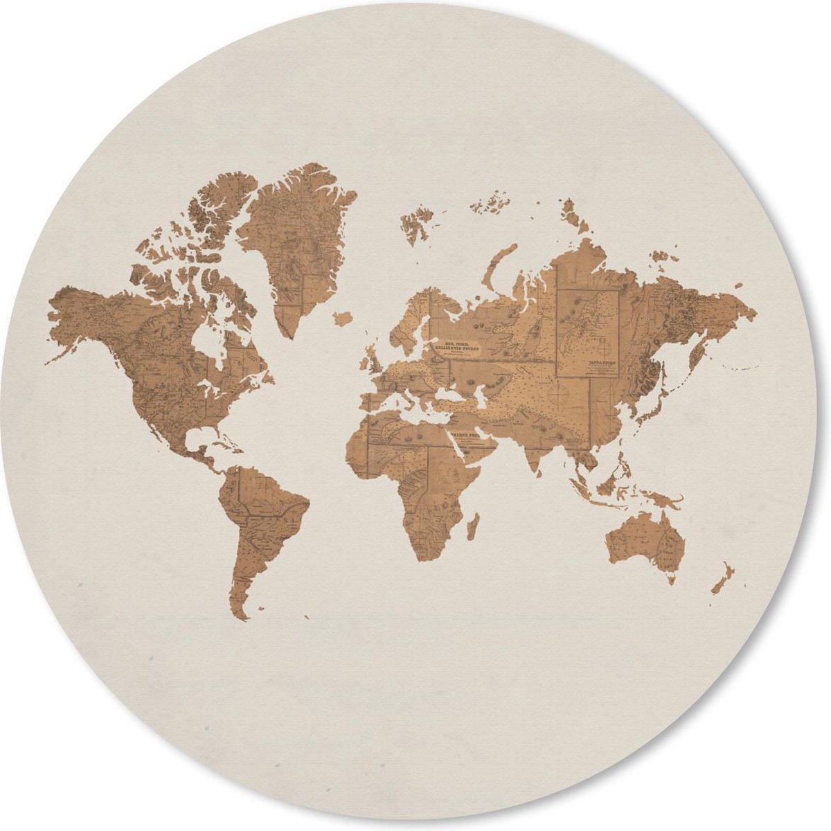 Muismat rond 30x30 cm - Mousepad Wereldkaart - Oud - Bruin - Ronde muismatten