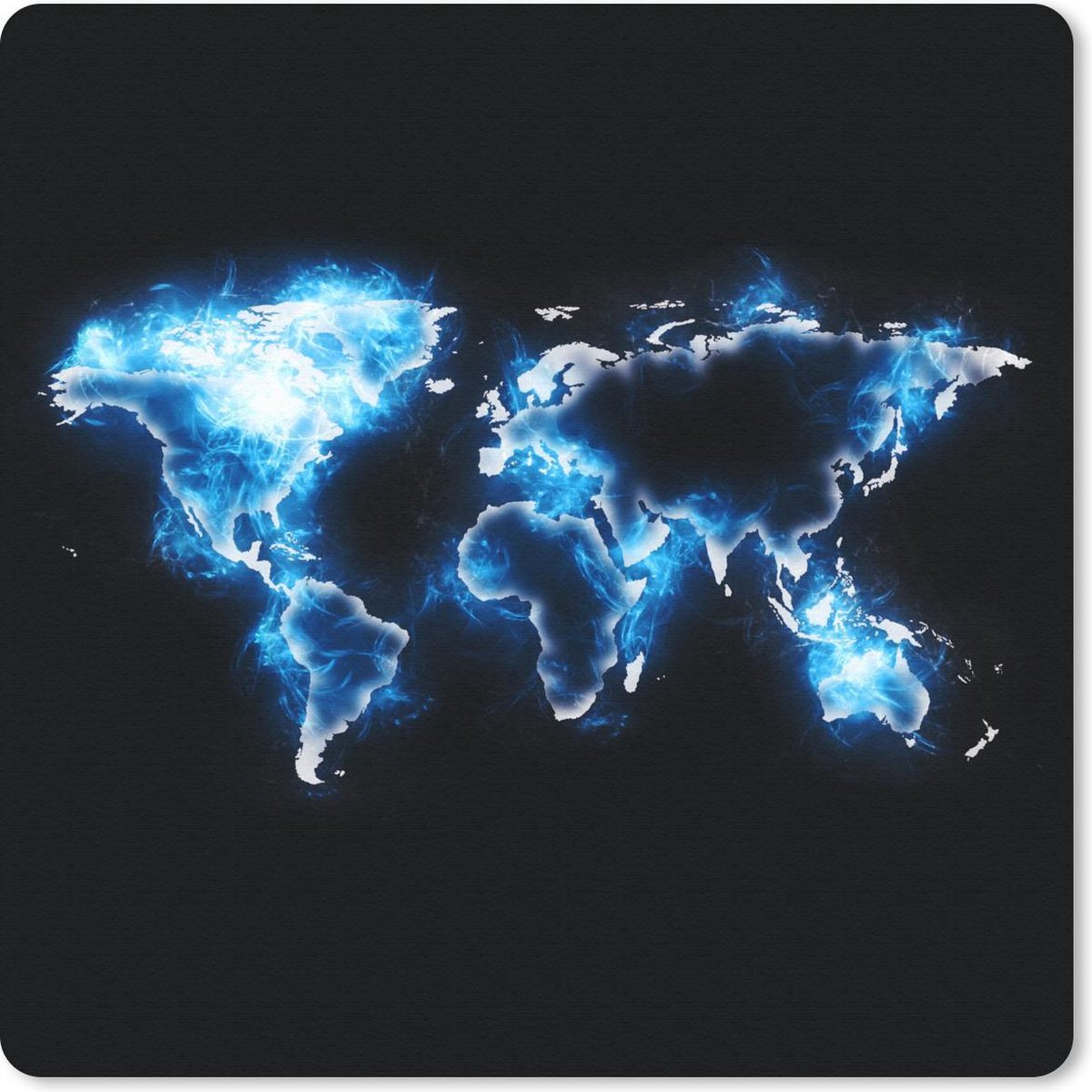 Muismat 30x30 cm - Mousepad Wereldkaart - Zwart - Blauw - Muismatten