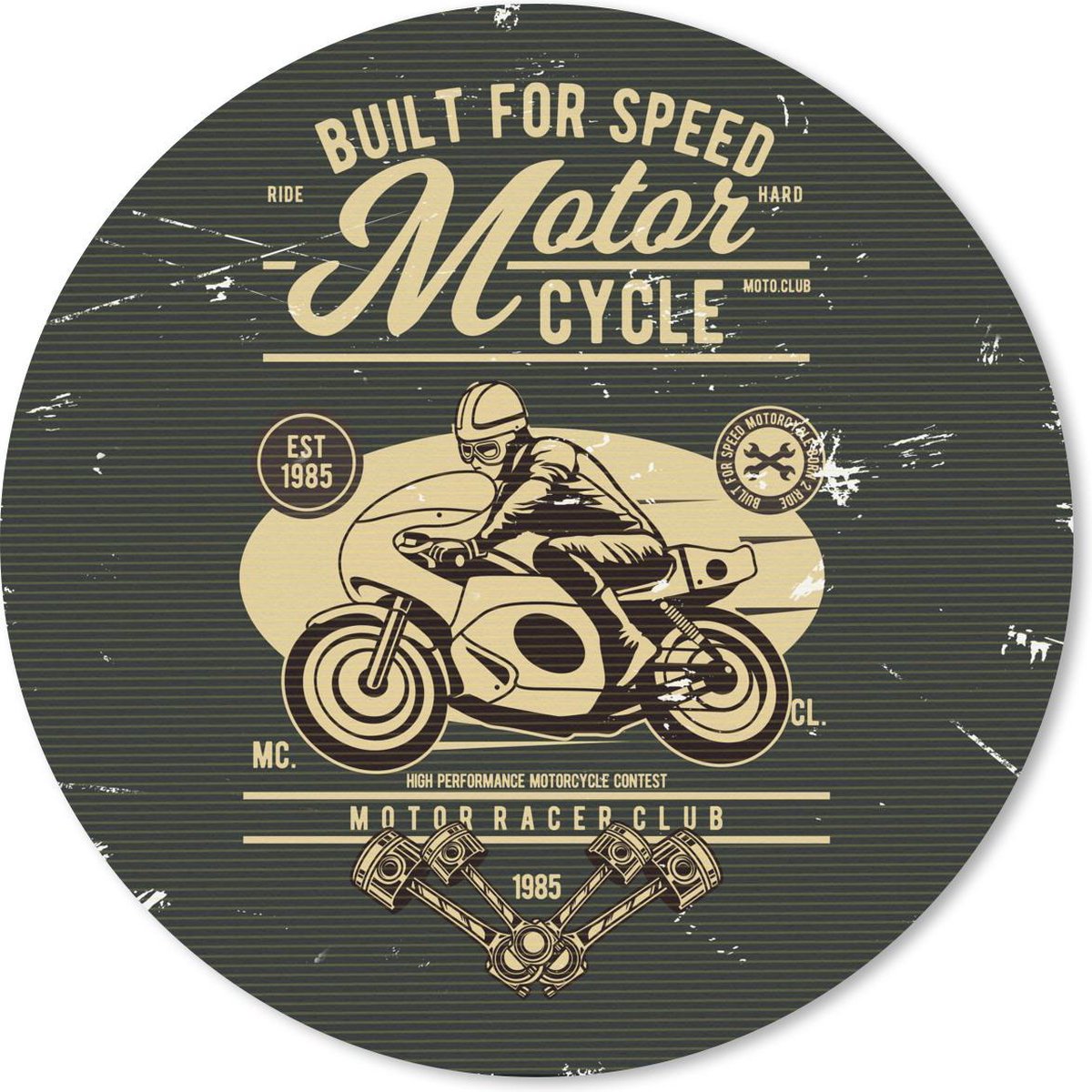 Muismat rond 30x30 cm - Mousepad Motor - Man - Tekening - Retro - Ronde muismatten