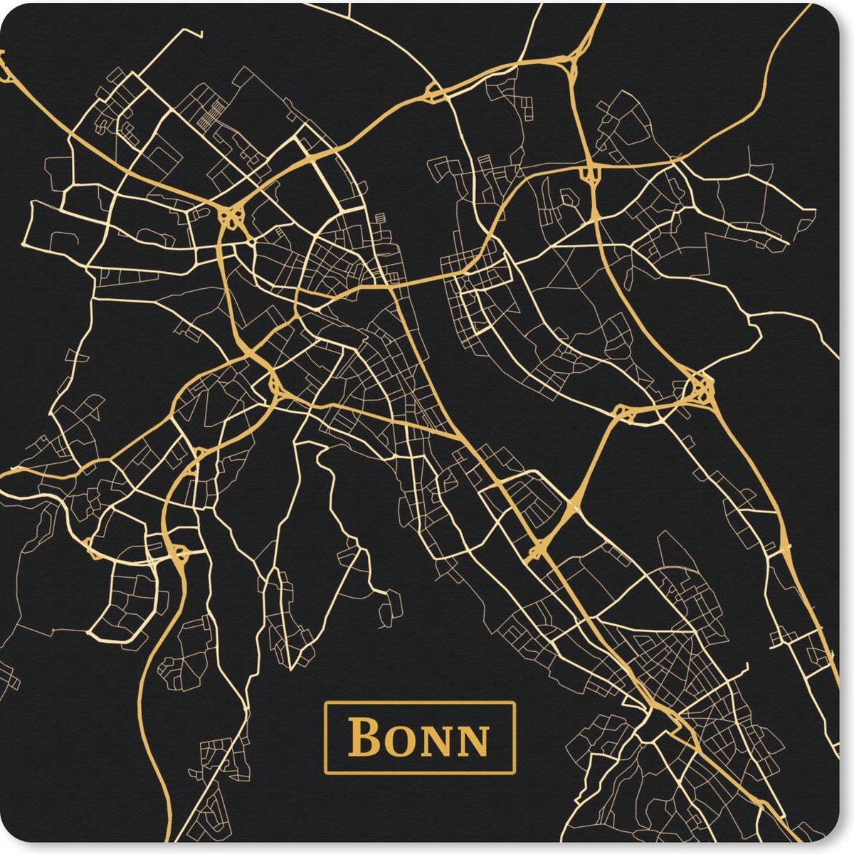 Muismat 30x30 cm - Mousepad Plattegrond - Bonn - Goud - Zwart - Muismatten - Stadskaart