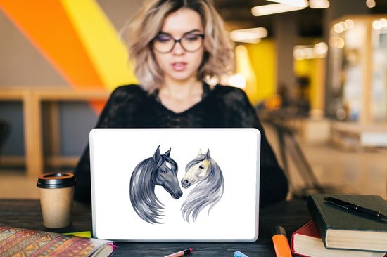 Sticker ordinateur portable - 14 pouces - Paarden - Aquarelle - Lunes - Filles - Enfants - Meiden