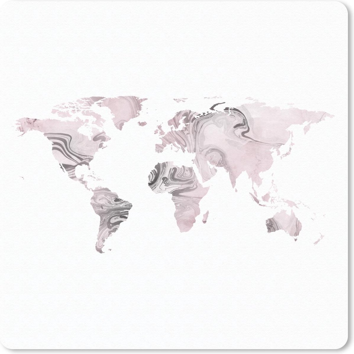 Muismat 20x20 cm - Mousepad Wereldkaart - Roze - Grijs - Muismatten