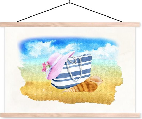 Porte-affiche avec affiche - affiche scolaire - sac - chapeau - coquillage - plage - 90x60 cm - lattes vierges