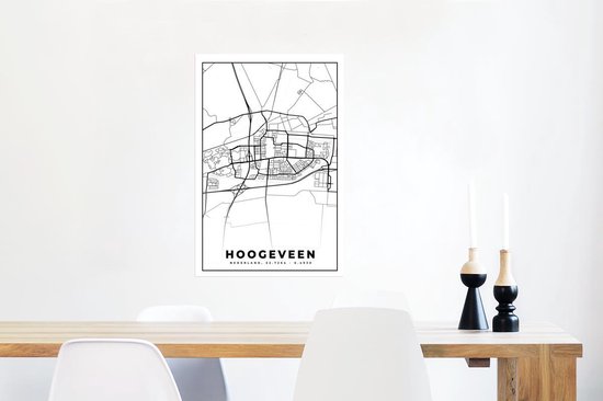 Affiche Carte - Hoogeveen - Zwart - Wit - 60x90 cm