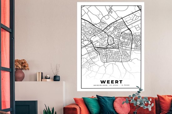 Poster Carte - Weert - Zwart - Wit - 120x180 cm XXL