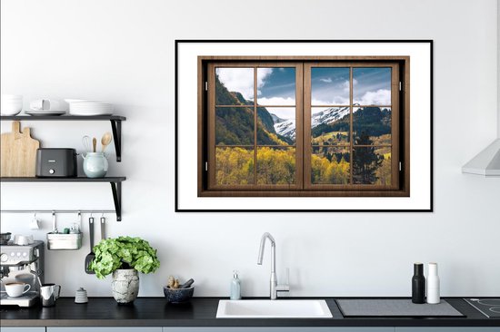 Cadre photo avec affiche - Vue à travers - Neige - Berg - 120x80 cm - Cadre pour affiche