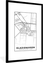 Fotolijst incl. Poster - Kaart - Klazienaveen - Zwart - Wit - 80x120 cm - Posterlijst