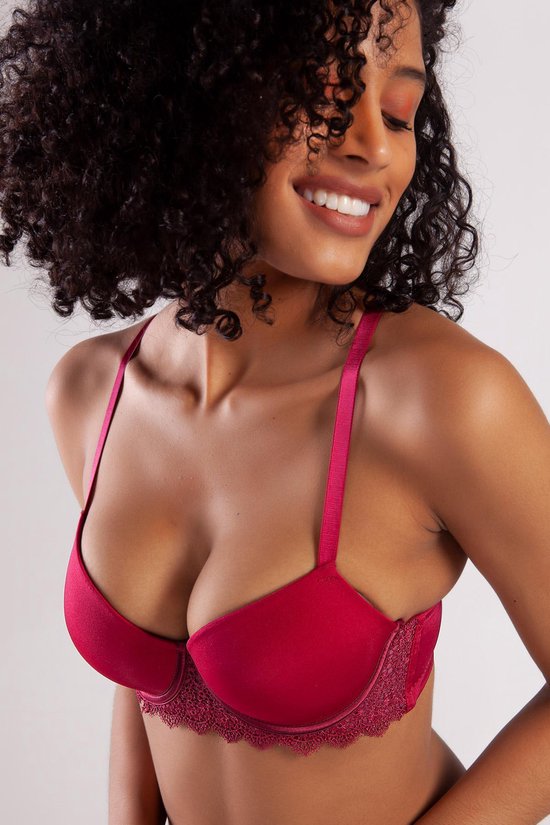 Garland Dames Lingerie Voorgevormde Plunge comfort cup beugel BH (160-036) - Maat 90C - WIJN-ROOD