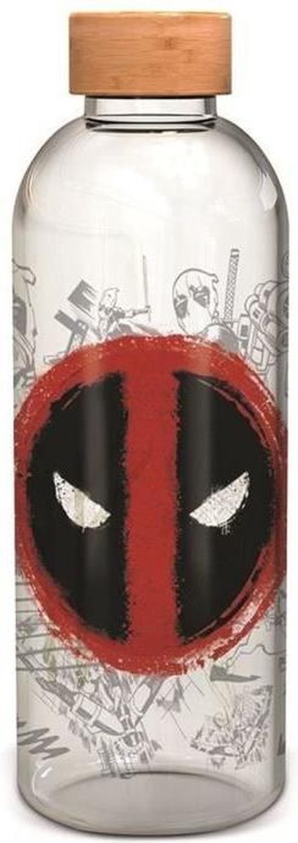 Grote fles - STOR - Deadpool - Glas met siliconen hoes - Herbruikbaar - 1030 ml