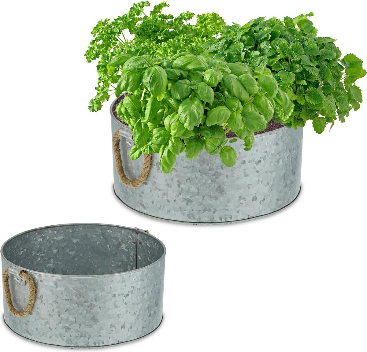 Relaxdays Bloempot zink set van 2 zinken potten met handgrepen plantenpot vintage
