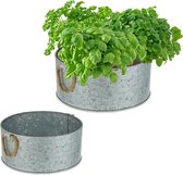 Relaxdays Bloempot zink set van 2 - zinken potten - met handgrepen - plantenpot - vintage