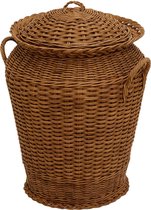 wasmand met Deksel -Korb.Outlet wasmand rond gemaakt van echte rotan wasmand met deksel en tikken (vintage bruin) - (WK 02122)