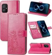 Voor Asus Zenfone 8 ZS590KS Vier-blad Sluiting Reliëf Gesp Mobiele Telefoon Bescherming Lederen Case met Lanyard & Card Slot & Portemonnee & Beugel Functie (Magenta)