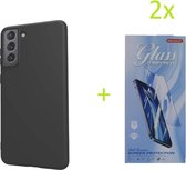 Samsung Galaxy A51 TPU Silicone rubberen hoesje + 2 Stuks Tempered screenprotector - zwart