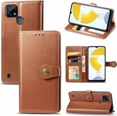 Voor OPPO Realme C21 Effen Kleur Lederen Gesp Telefoon Case met Lanyard & Fotolijst & Kaartsleuf & Portemonnee & Stand Functie (Bruin)