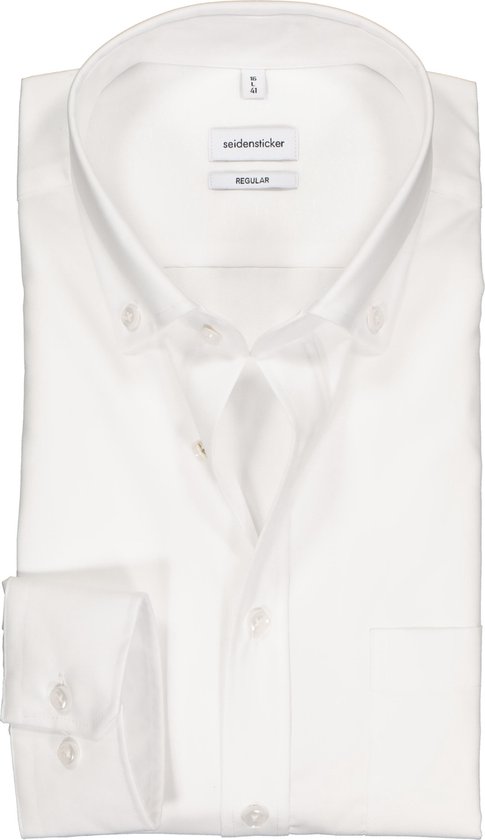Seidensticker regular fit overhemd - button-down - wit - Strijkvrij - Boordmaat: 46