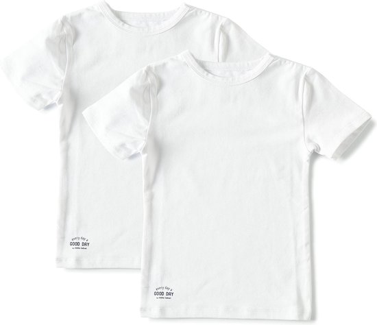 Little Label Ondergoed Jongens - T shirt Jongens Maat 110-116 - Wit - Zachte BIO Katoen - 2 Stuks - Basic T shirt jongens ronde hals - Wit Ondershirt