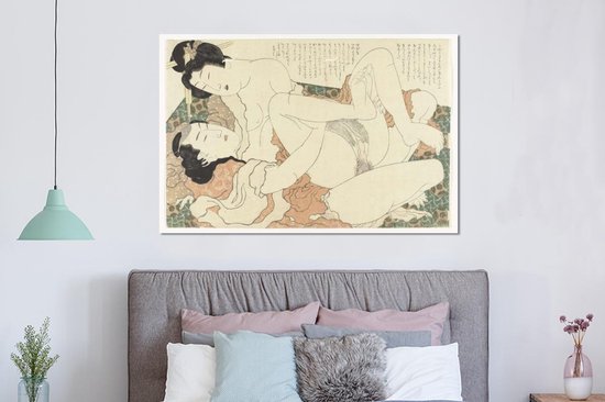 Décoration murale Métal - Aluminium Peinture Industrielle - Couple faisant l'amour - Peinture de Katsushika Hokusai - 150x100 cm - Dibond - Photo sur aluminium - Décoration murale industrielle - Pour le salon / chambre