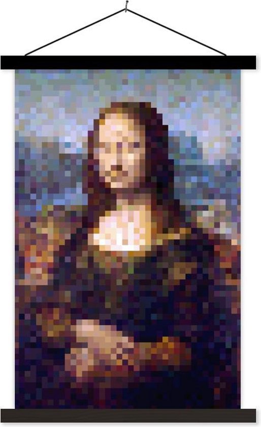 Posterhanger incl. Poster - Schoolplaat - Mona Lisa - Leonardo DaVinci - Pixel - 60x90 cm - Zwarte latten
