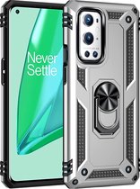 OnePlus 9 Pro Hoesje - Mobigear - Armor Ring Serie - Hard Kunststof Backcover - Zilver - Hoesje Geschikt Voor OnePlus 9 Pro