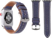 Compatible apple watch bandje - By Qubix - Denim Pattern Echt Leren bandje - Donker blauw - Geschikt voor Apple Watch 38mm / 40mm / 41mm - Apple watch series 3/4/5/6/7