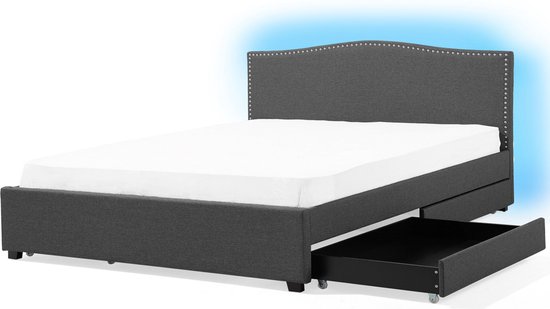 MONTPELLIER - Bed opbergruimte LED - Donkergrijs - 180x200 cm - Stof