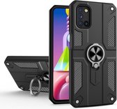 Voor Samsung Galaxy A03s koolstofvezelpatroon pc + TPU-beschermhoes met ringhouder (zwart)