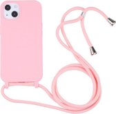 Candy Colors TPU-beschermhoes met lanyard voor iPhone 13 (roze)