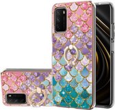 Voor Geschikt voor Xiaomi Poco M3/Redmi Note 9 4G/Redmi 9 Power/Redmi 9T Galvaniseren Patroon IMD TPU Shockproof Case met Strass Ring Houder (kleurrijke schalen)