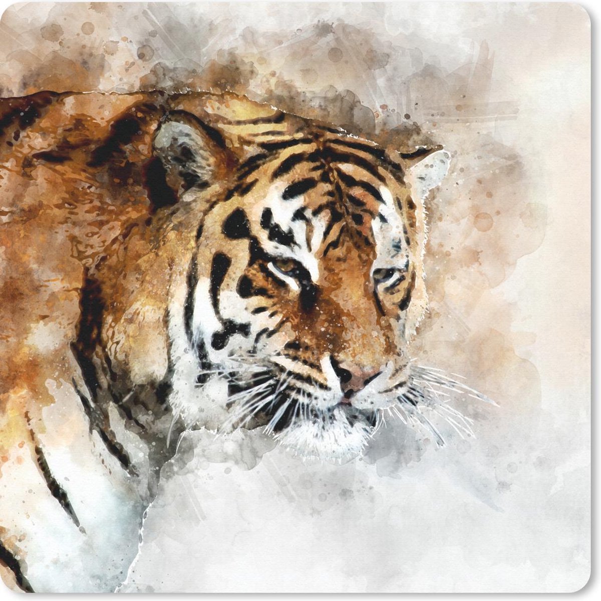 Muismat 30x30 cm - Mousepad Tijger - Schilderij - Wit - Muismatten