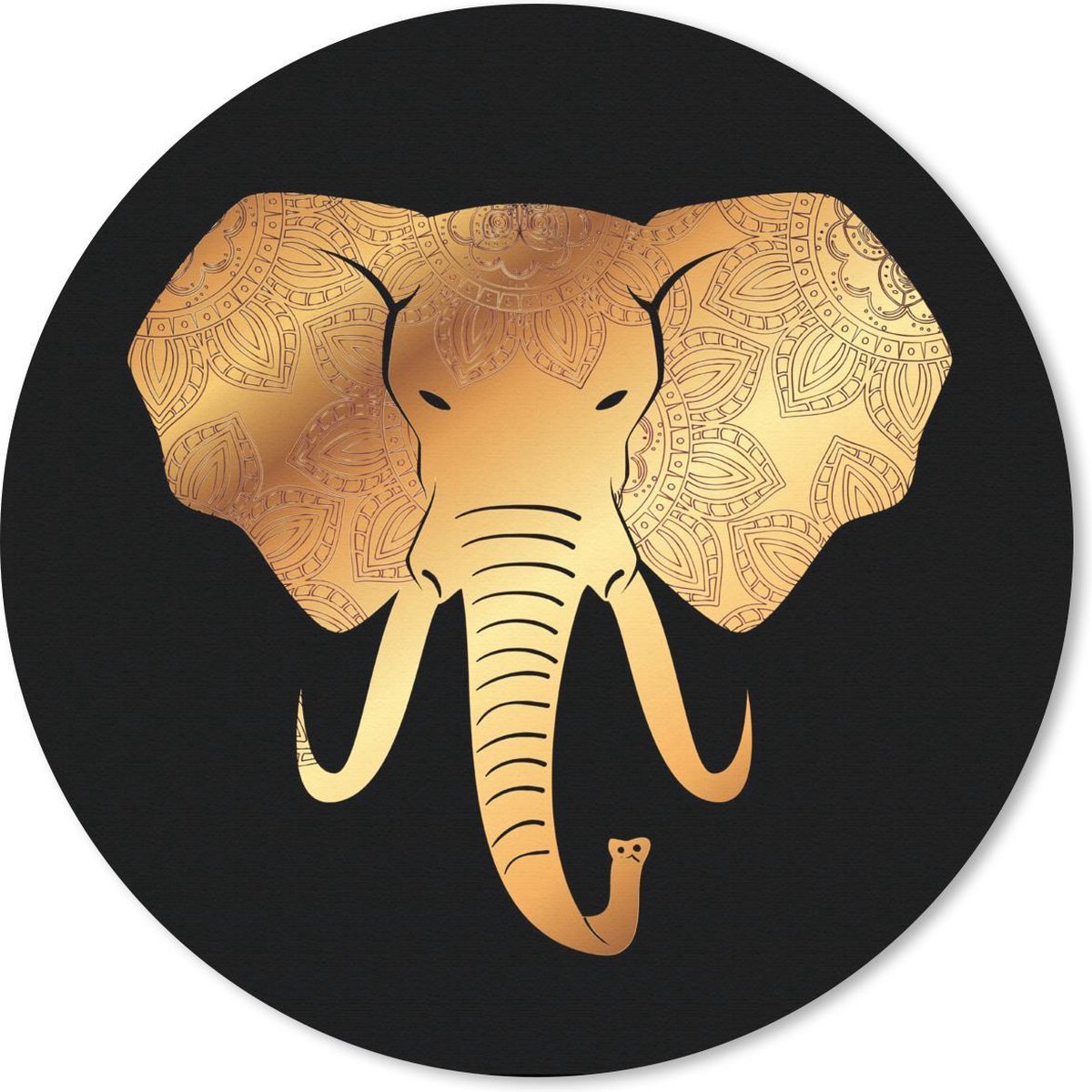 Muismat rond 20x20 cm - Mousepad Olifant - Goud - Bloemen - Ronde muismatten