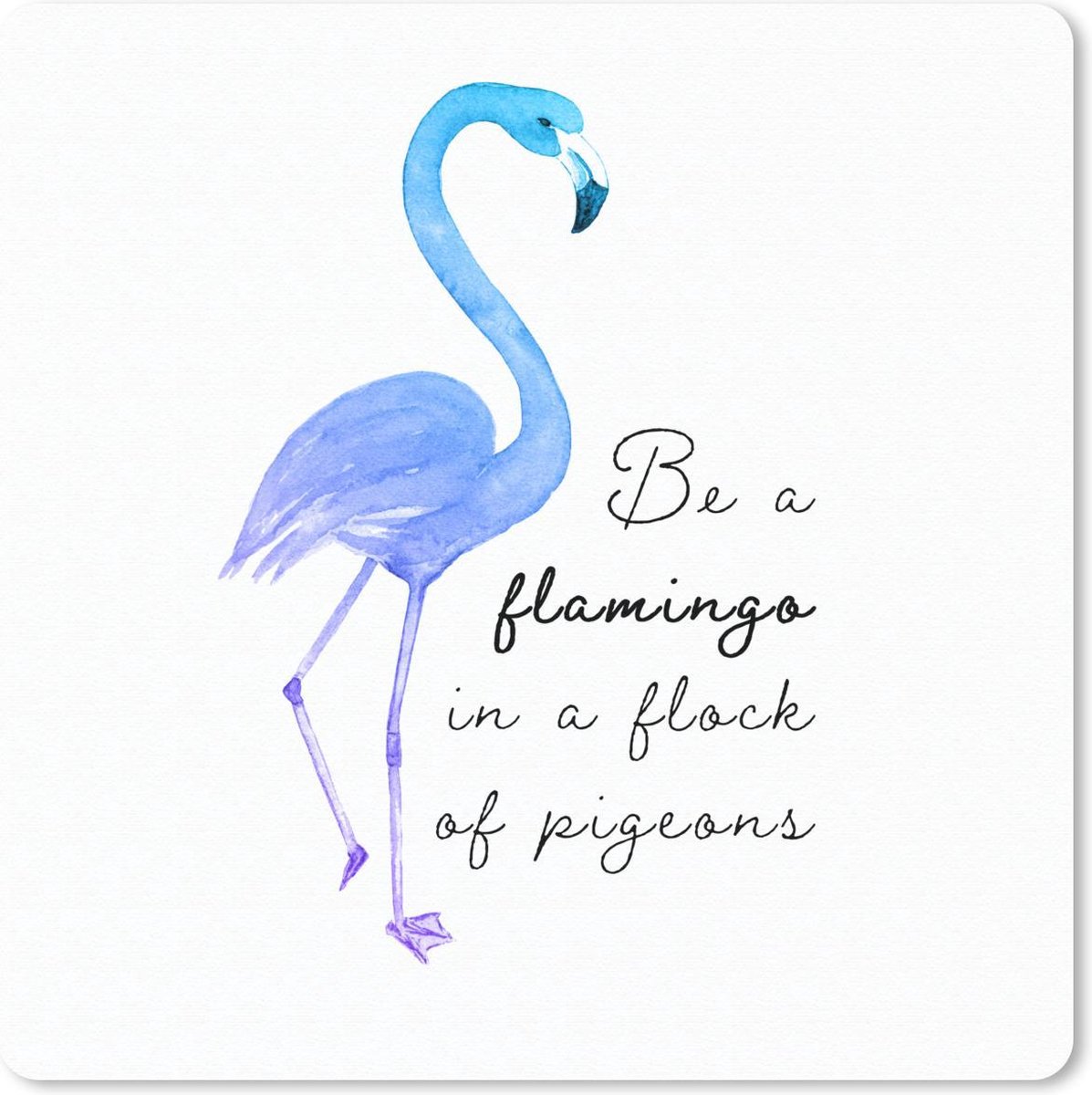 Muismat 30x30 cm - Mousepad Flamingo - Waterverf - Letters - Blauw - Muismatten