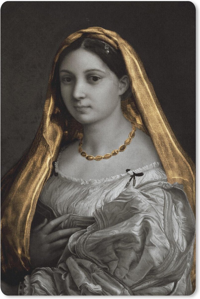 Muismat - Mousepad - De gesluierde vrouw - Raffaello Sanzio - Goud - 40x60 cm - Muismatten