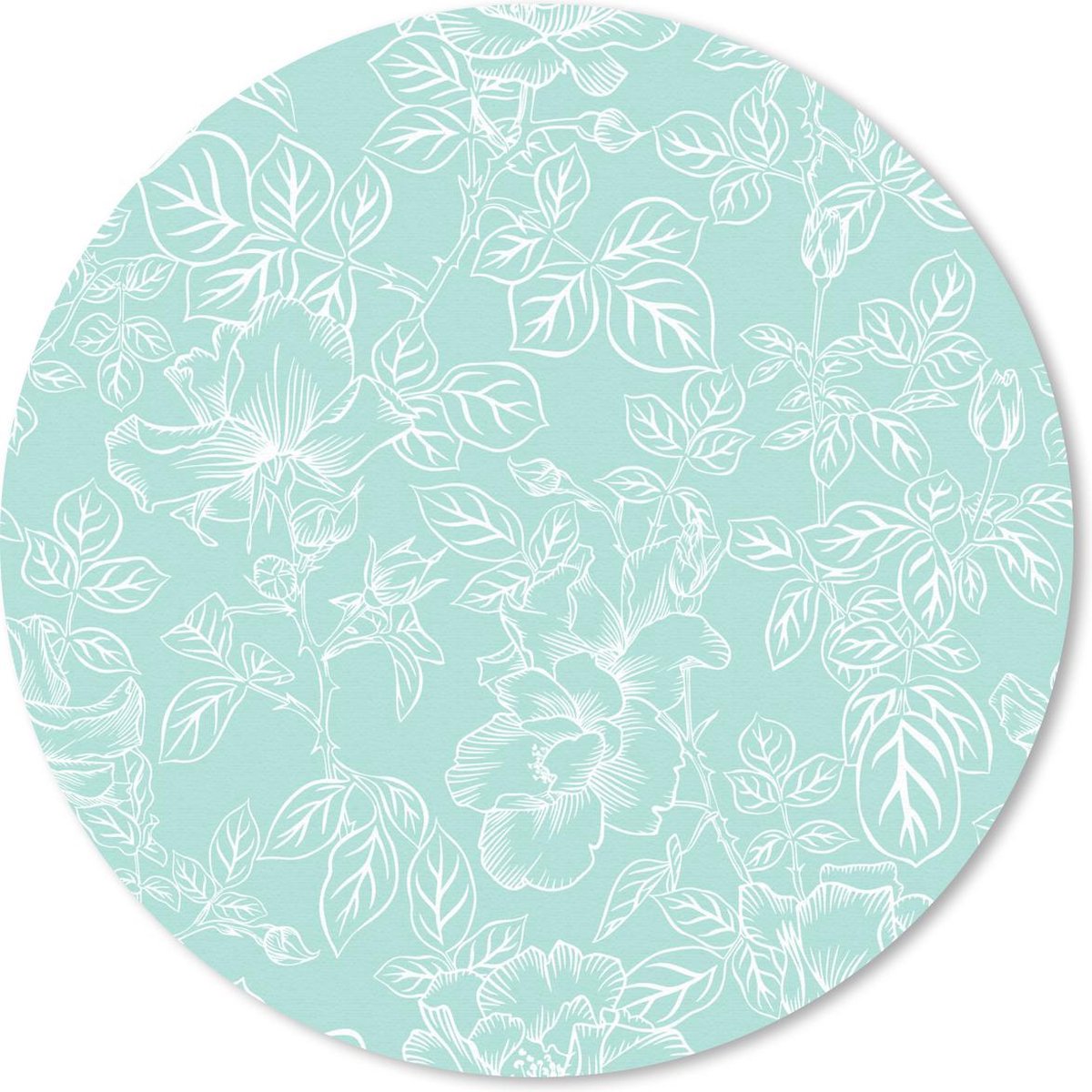 Muismat rond 30x30 cm - Mousepad Bloemen - Bladeren - Wit - Zomer - Ronde muismatten
