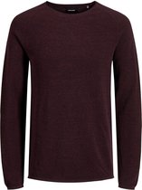 JACK & JONES slim fit trui katoen - O-hals - bordeaux rood - Maat: S