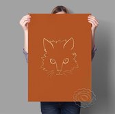 Huis Kat Lijntekening Print Poster Wall Art Kunst Canvas Printing Op Papier Met Waterproof Inkt 13x18cm Multi-color