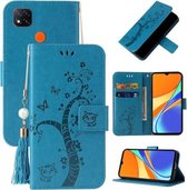 Voor Geschikt voor Xiaomi Redmi 9C Reliëf Lucky Tree Horizontale Flip Lederen Case met Houder & Kaartsleuf & Portemonnee & Lanyard (Blauw)