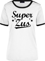 Super zus wit/zwart ringer t-shirt - dames - Verjaardag cadeau shirt S