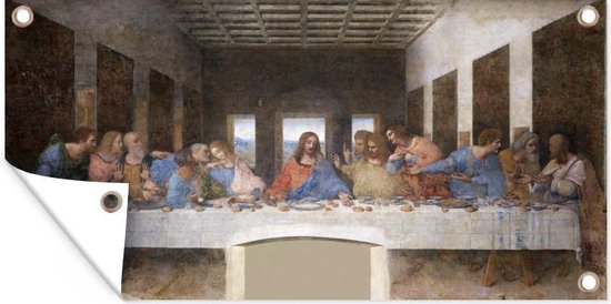 Tuinposter The last supper - Leonardo Da Vinci - 80x40 cm - Wanddecoratie Buiten - Tuinposter - Tuindoek - Schuttingposter - Tuinschilderij