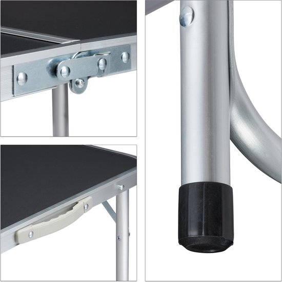 Inklapbare aluminium campingtafel - MDF klaptafel, lichtgewicht en hoogte verstelbaar - 120x60 cm zilver/grijs — afbeelding 5
